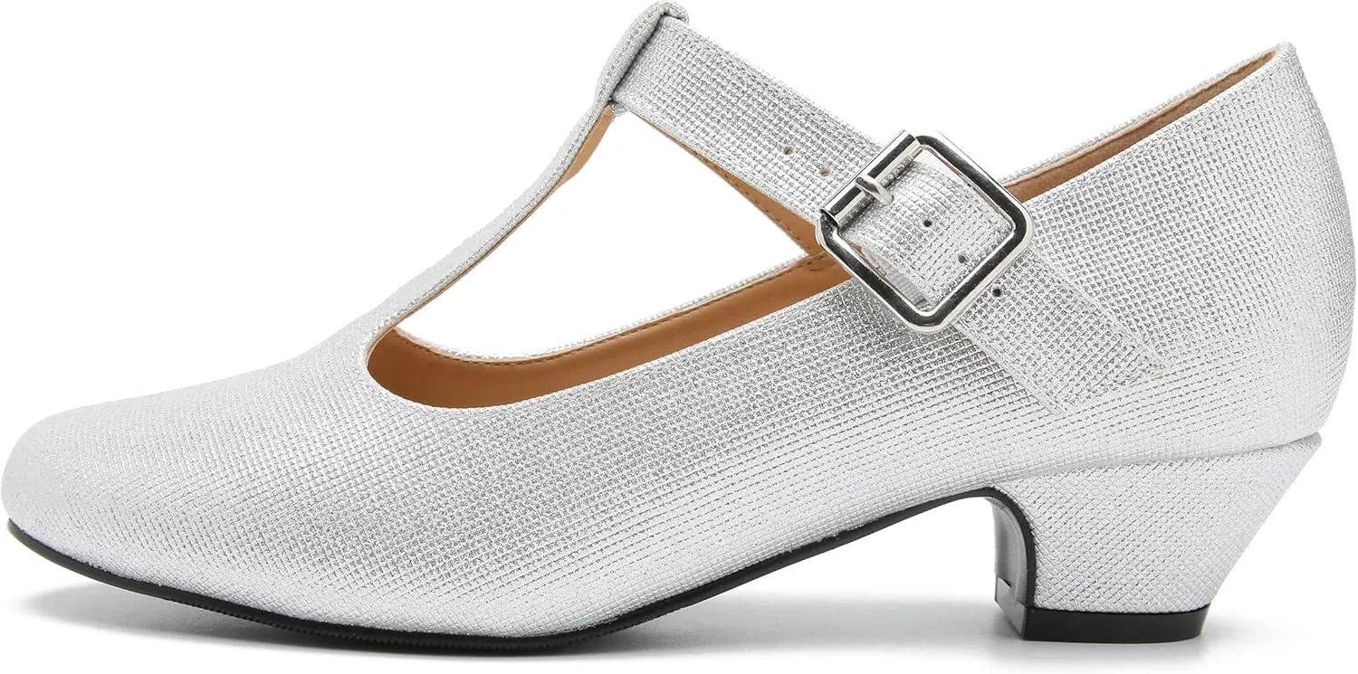 MAIERNISI JESSI Women's T-Strap Mary Jane Pumps Low Chunky Heel Wedding Dress Shoes