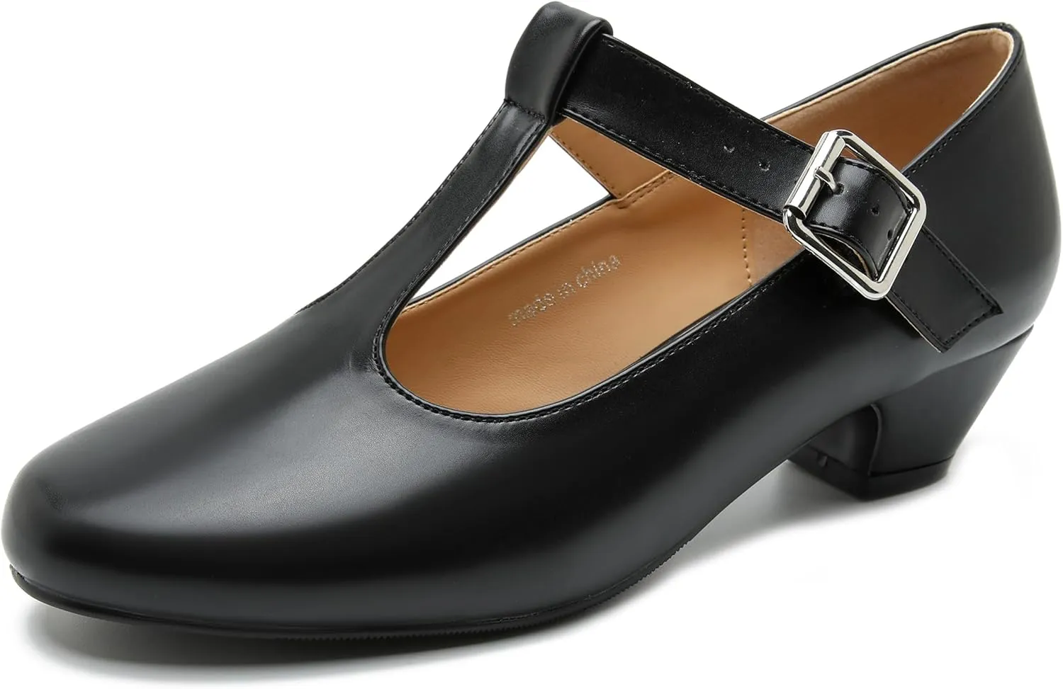 MAIERNISI JESSI Women's T-Strap Mary Jane Pumps Low Chunky Heel Wedding Dress Shoes