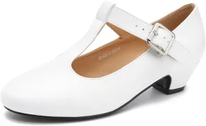 MAIERNISI JESSI Women's T-Strap Mary Jane Pumps Low Chunky Heel Wedding Dress Shoes