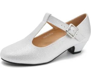 MAIERNISI JESSI Women's T-Strap Mary Jane Pumps Low Chunky Heel Wedding Dress Shoes