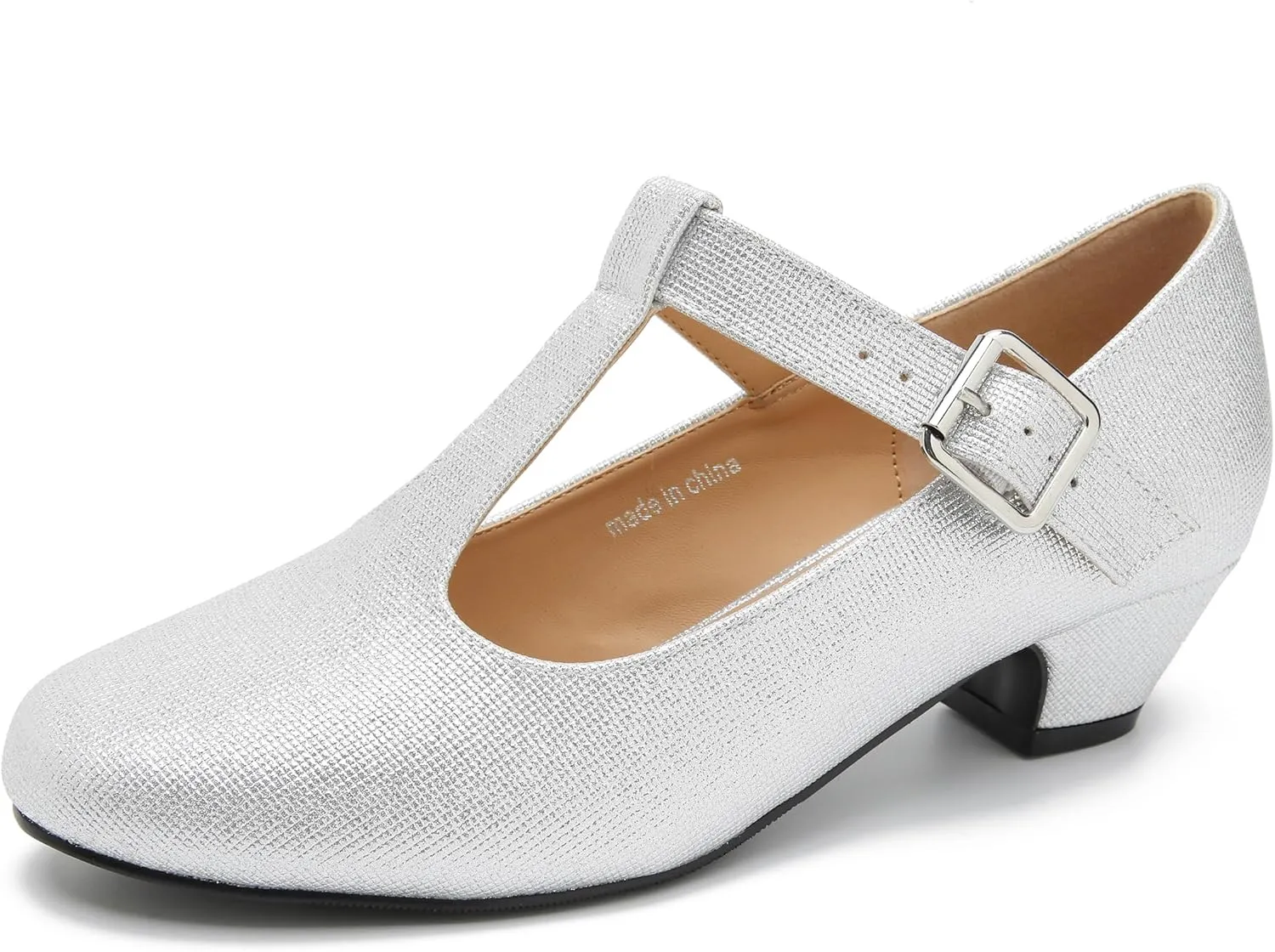 MAIERNISI JESSI Women's T-Strap Mary Jane Pumps Low Chunky Heel Wedding Dress Shoes