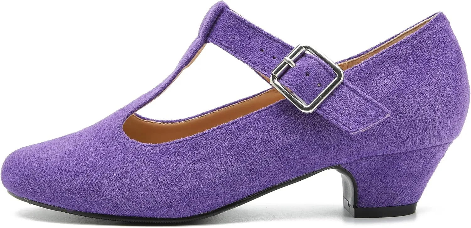 MAIERNISI JESSI Women's T-Strap Mary Jane Pumps Low Chunky Heel Wedding Dress Shoes