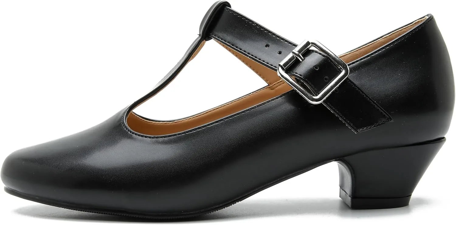 MAIERNISI JESSI Women's T-Strap Mary Jane Pumps Low Chunky Heel Wedding Dress Shoes