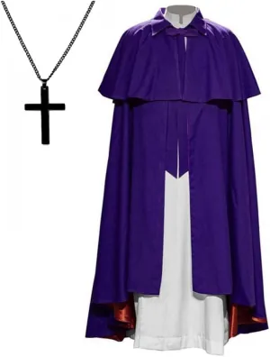 Medieval Priest Knight Cloak Court Guard Hooded Hospitaller Robe Templar Adult Cape with Cross Halloween Costume Outfit