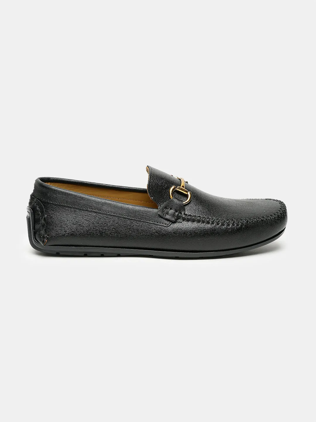 Men Black Solid Genuine Leather Loafers