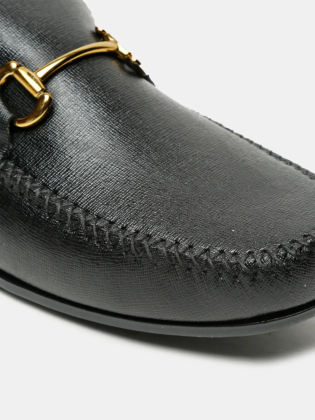 Men Black Solid Genuine Leather Loafers