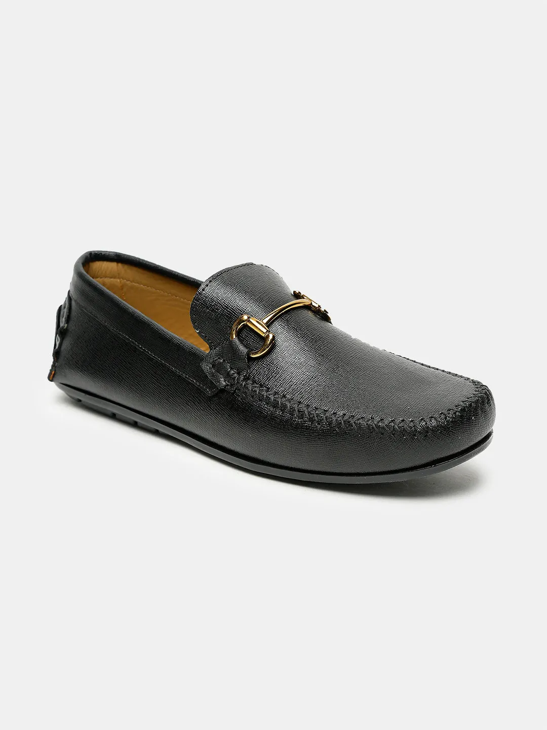 Men Black Solid Genuine Leather Loafers