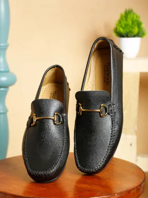 Men Black Solid Genuine Leather Loafers