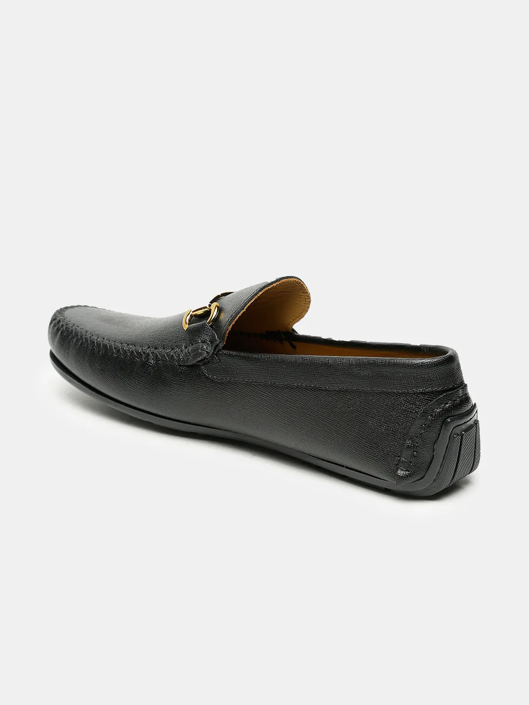 Men Black Solid Genuine Leather Loafers