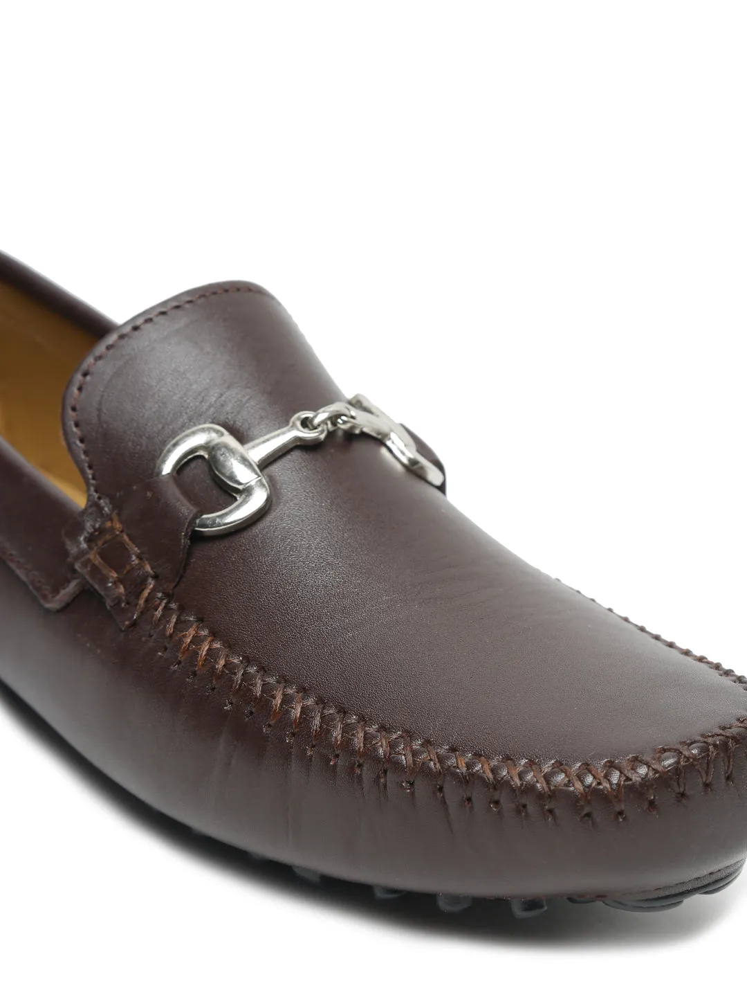 Men Brown Solid Genuine Leather Loafers