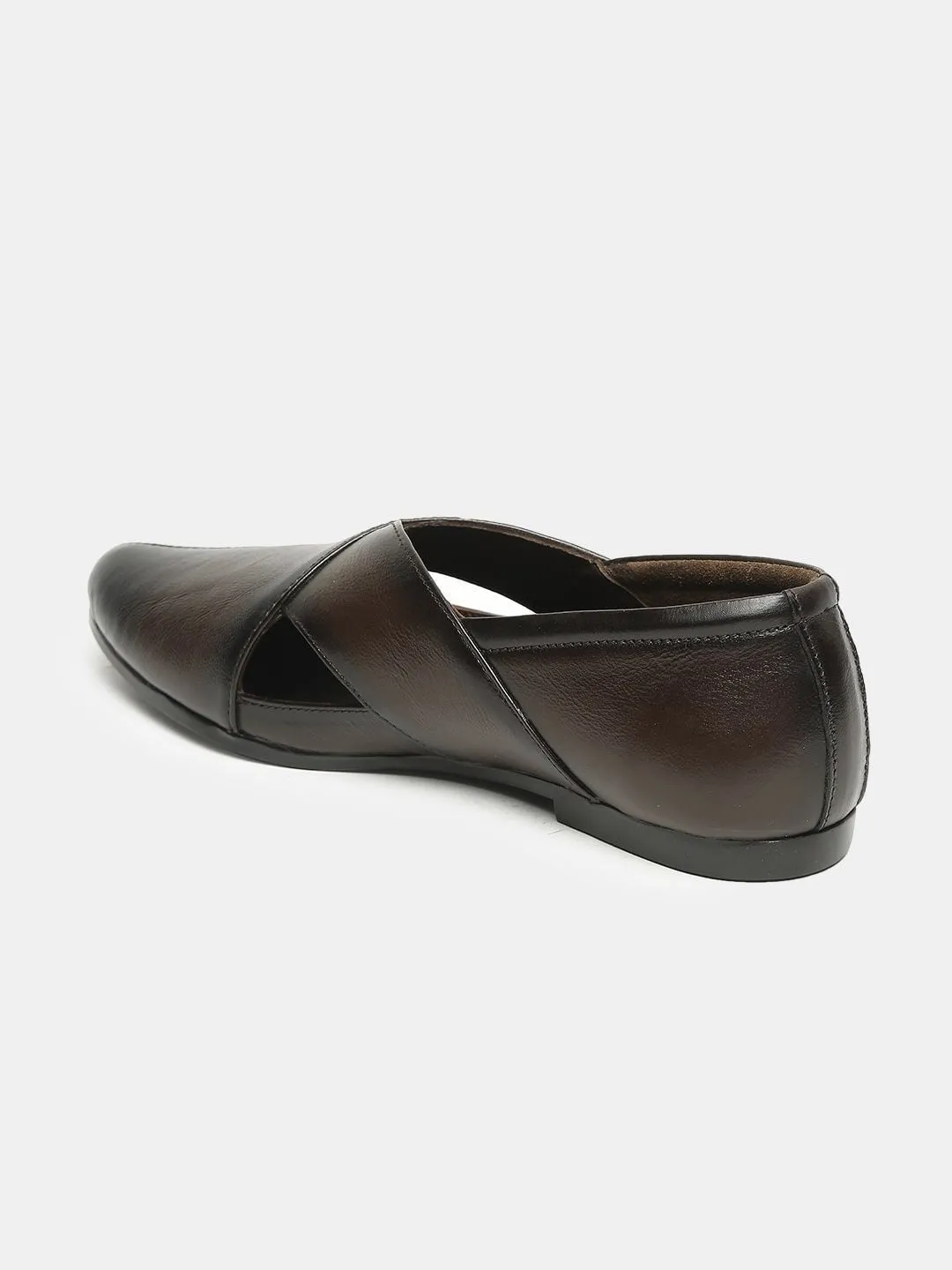 Men Brown Solid Leather Mojaris with Cut Outs