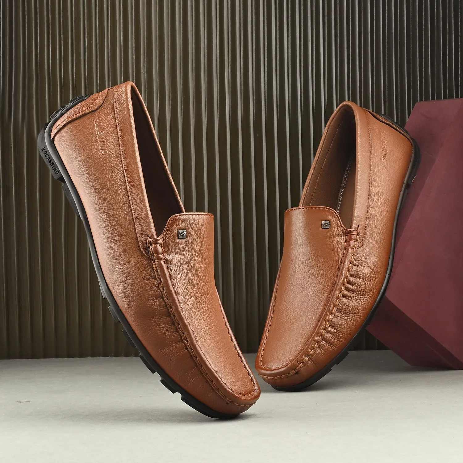 Men Premium Leather Tan Slip On Loafer (Indegene-01-Tan)