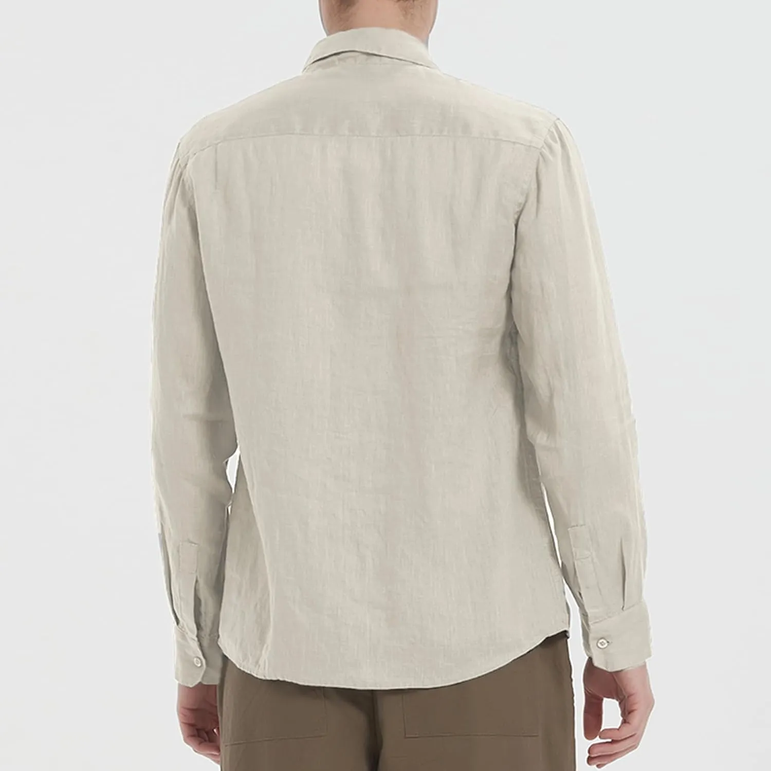 Men's 100% Linen Shirt Casual Long Sleeve Button-Down Shirt for Men Lightweight Linen Shirt with Pockets