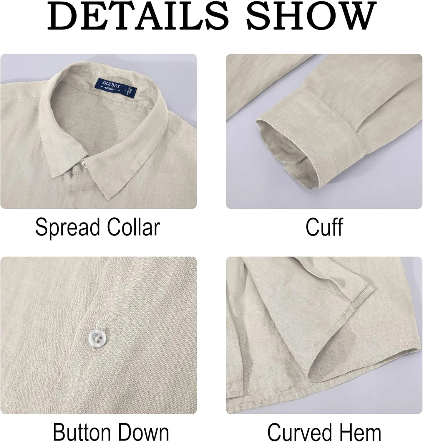 Men's 100% Linen Shirt Casual Long Sleeve Button-Down Shirt for Men Lightweight Linen Shirt with Pockets