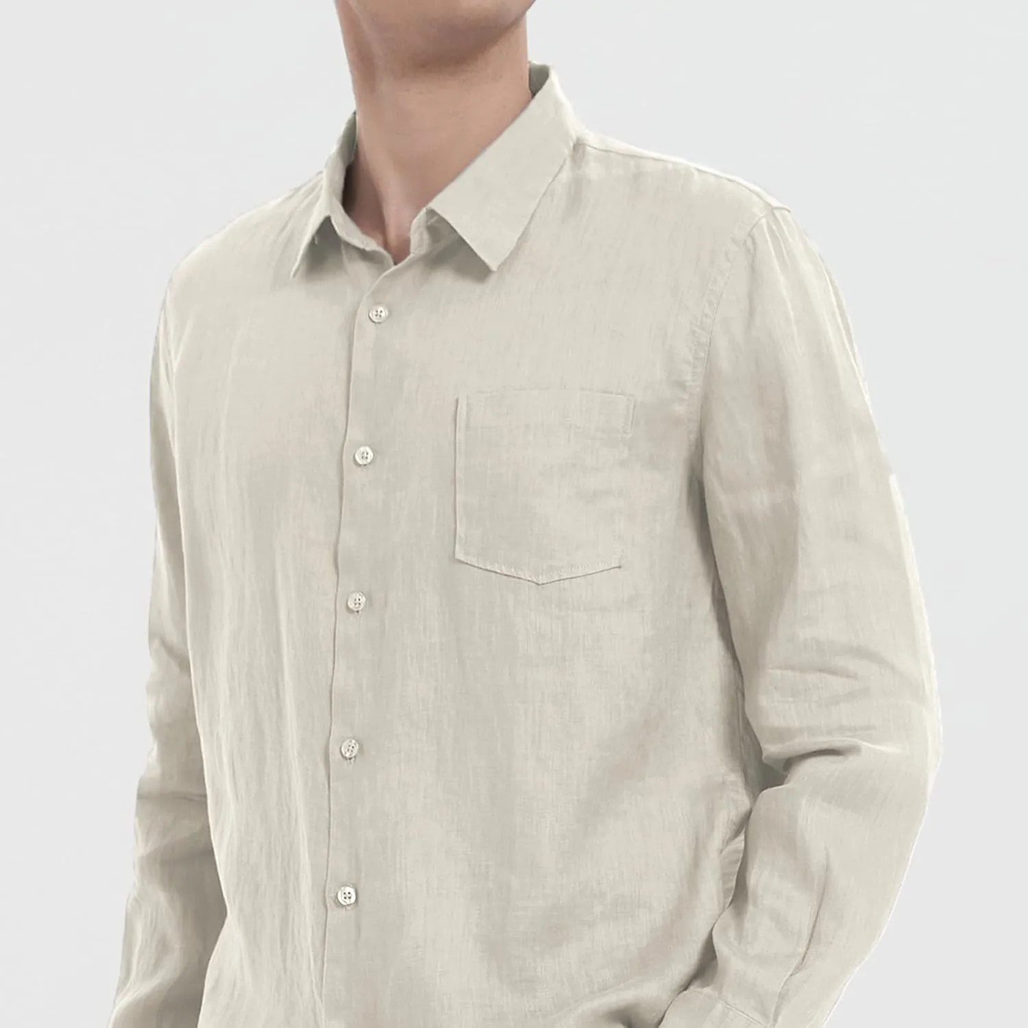 Men's 100% Linen Shirt Casual Long Sleeve Button-Down Shirt for Men Lightweight Linen Shirt with Pockets