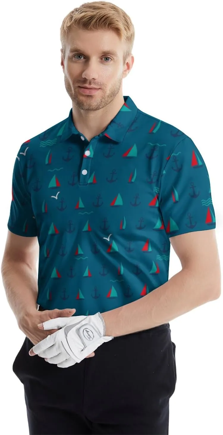 Mens Funny Polo Shirts, Short Sleeve Golf Shirts, Moisture Wicking Quick-Dry Business Casual Shirt for Men