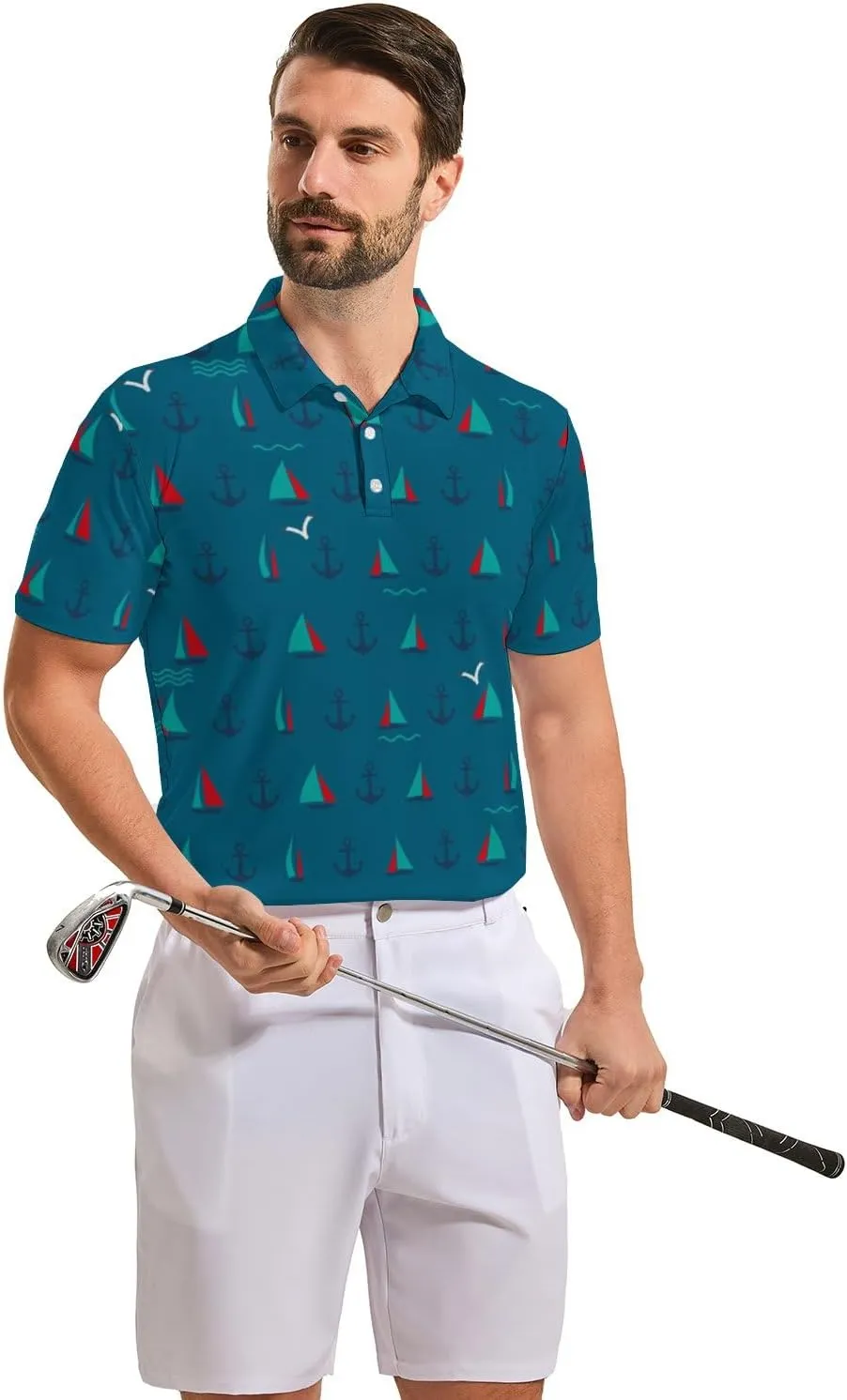 Mens Funny Polo Shirts, Short Sleeve Golf Shirts, Moisture Wicking Quick-Dry Business Casual Shirt for Men