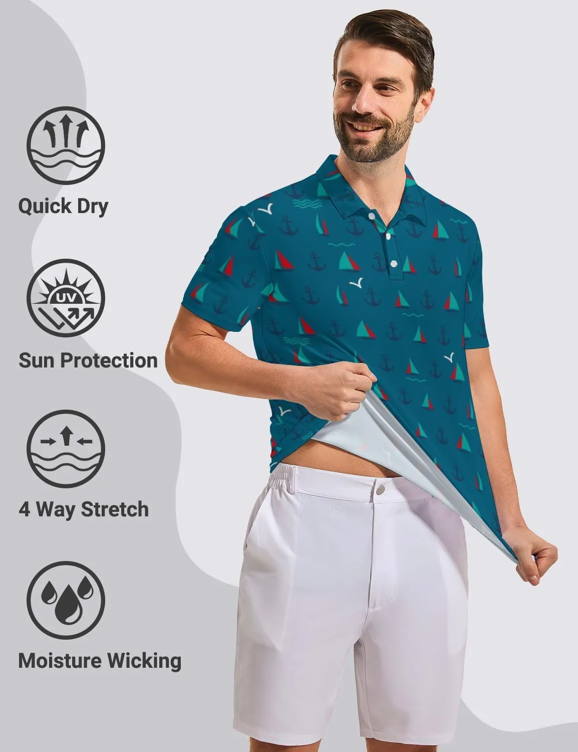 Mens Funny Polo Shirts, Short Sleeve Golf Shirts, Moisture Wicking Quick-Dry Business Casual Shirt for Men
