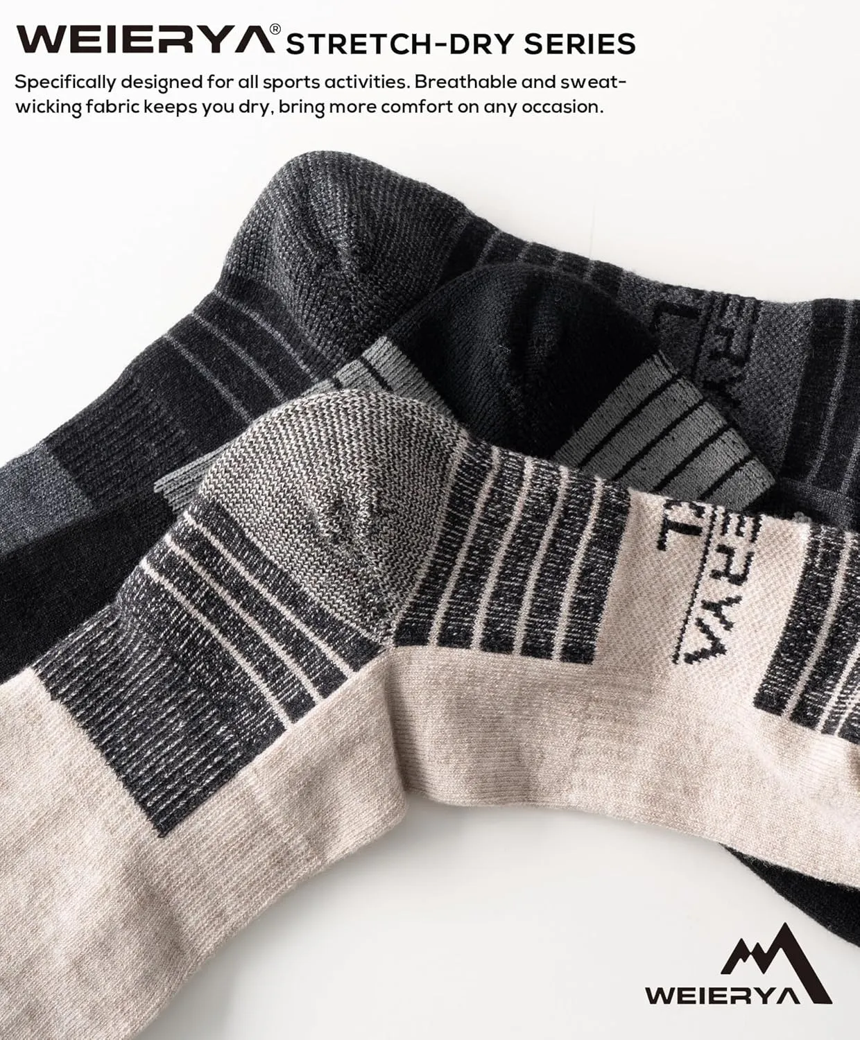 Mens Hiking Socks 3 Pairs Merino Wool, Cushion Hike Trek Micro Crew Socks With Moisture Wicking for Outdoor Sports