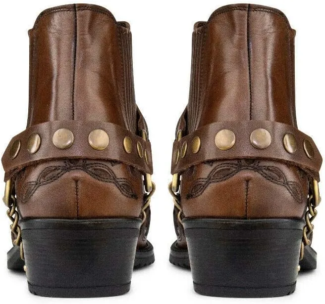 Men's Leather Crocodile Design Cowboy Western Ankle Boots with Cuban Heels and Metal Chain