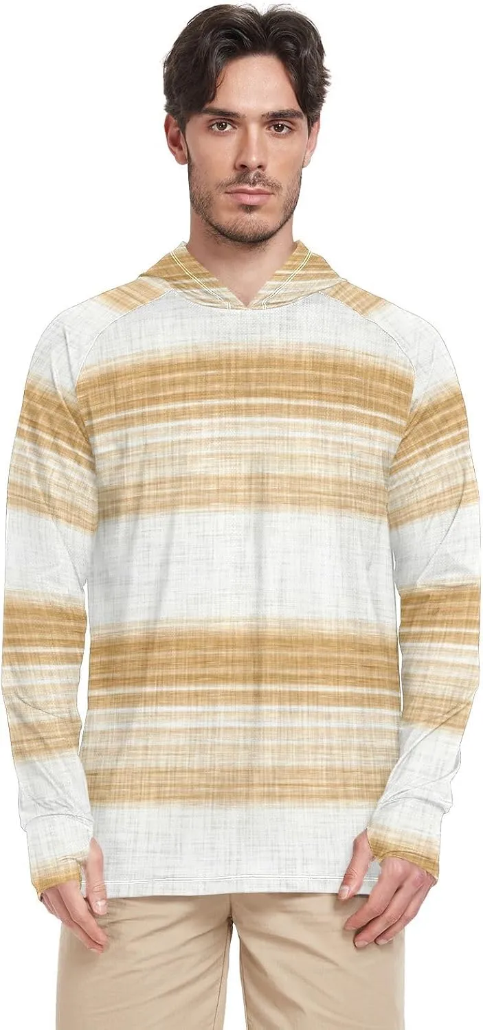 Men's Sun Shirt Hoodie Long Sleeve Gray French Stripe UPF 50   Sun Shirt with Hood Cooling Hoodies Rash Guards Mens