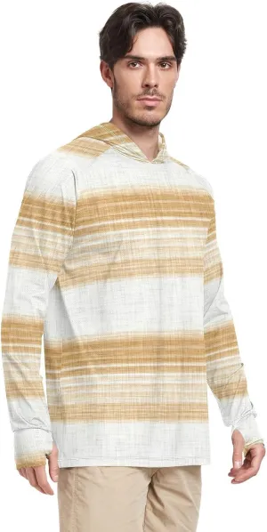 Men's Sun Shirt Hoodie Long Sleeve Gray French Stripe UPF 50   Sun Shirt with Hood Cooling Hoodies Rash Guards Mens