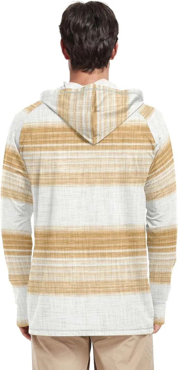 Men's Sun Shirt Hoodie Long Sleeve Gray French Stripe UPF 50   Sun Shirt with Hood Cooling Hoodies Rash Guards Mens