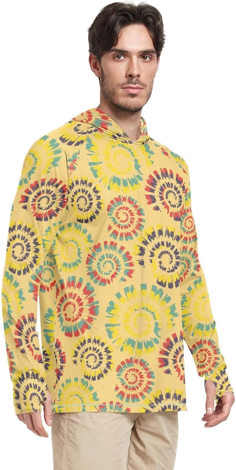 Men's Sun Shirt Hoodie Long Sleeve Tie Dye Spiral Fishing Shirt UPF 50  Hiking Hoodie Men UV Rash Guards