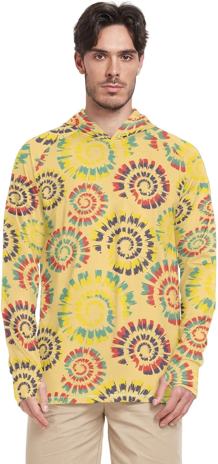 Men's Sun Shirt Hoodie Long Sleeve Tie Dye Spiral Fishing Shirt UPF 50  Hiking Hoodie Men UV Rash Guards