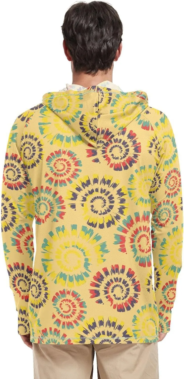 Men's Sun Shirt Hoodie Long Sleeve Tie Dye Spiral Fishing Shirt UPF 50  Hiking Hoodie Men UV Rash Guards