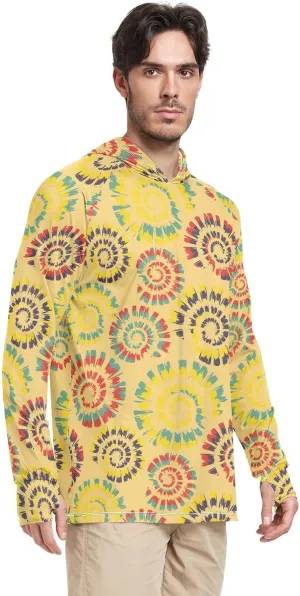 Men's Sun Shirt Hoodie Long Sleeve Tie Dye Spiral Fishing Shirt UPF 50  Hiking Hoodie Men UV Rash Guards