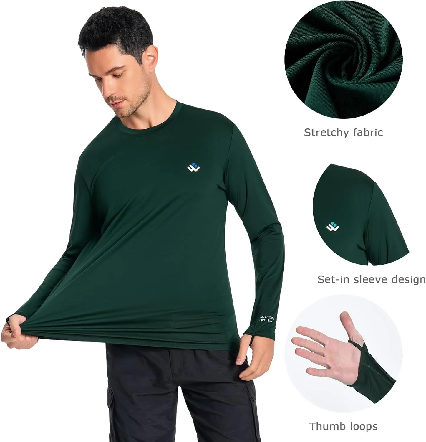 Men’s UPF 50  Lightweight Long Sleeve Casual T-Shirt Quick Dry UV Sun Protection for Outdoor Beach Hiking Fishing Exercise