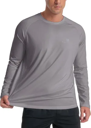 Men's UPF 50  Long Sleeve Loose-Fit Lightweight Sun Protection Fishing Hiking Running UV Shirt Rash Guard