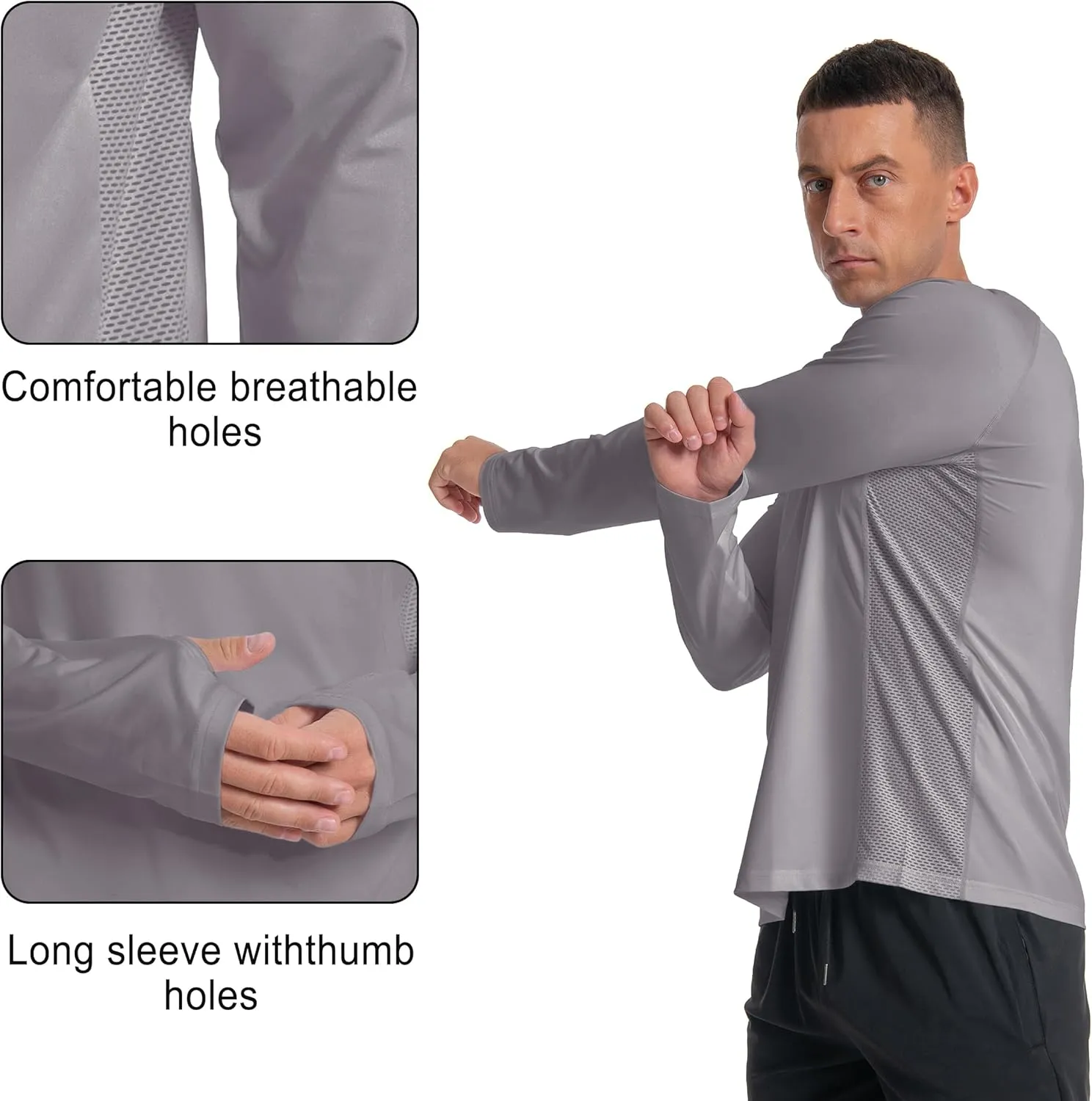 Men's UPF 50  Long Sleeve Loose-Fit Lightweight Sun Protection Fishing Hiking Running UV Shirt Rash Guard