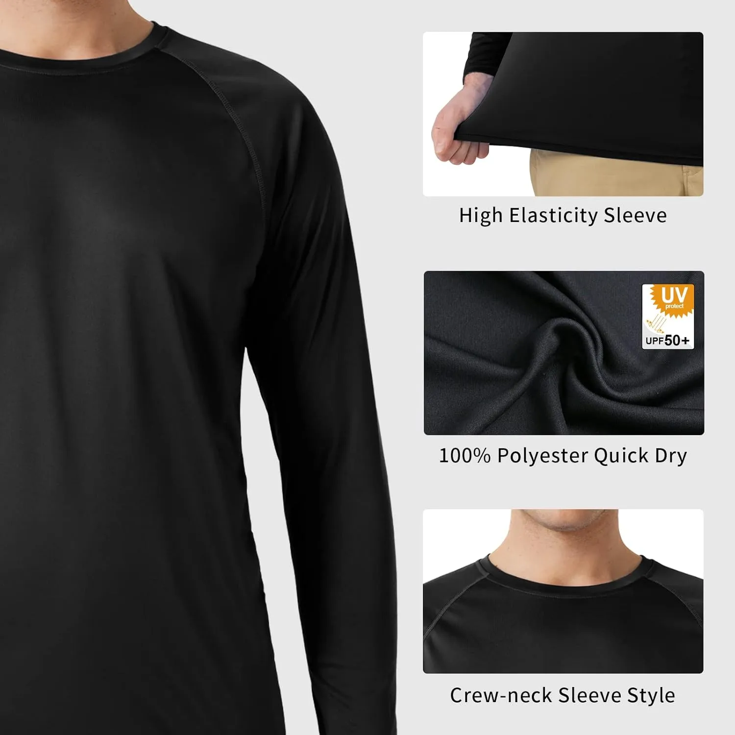Men’s UPF 50  Rash Guard Swim Shirt Long Sleeve Moisture Wicking Quick Dry Lightweight Wrinkle-Resistant