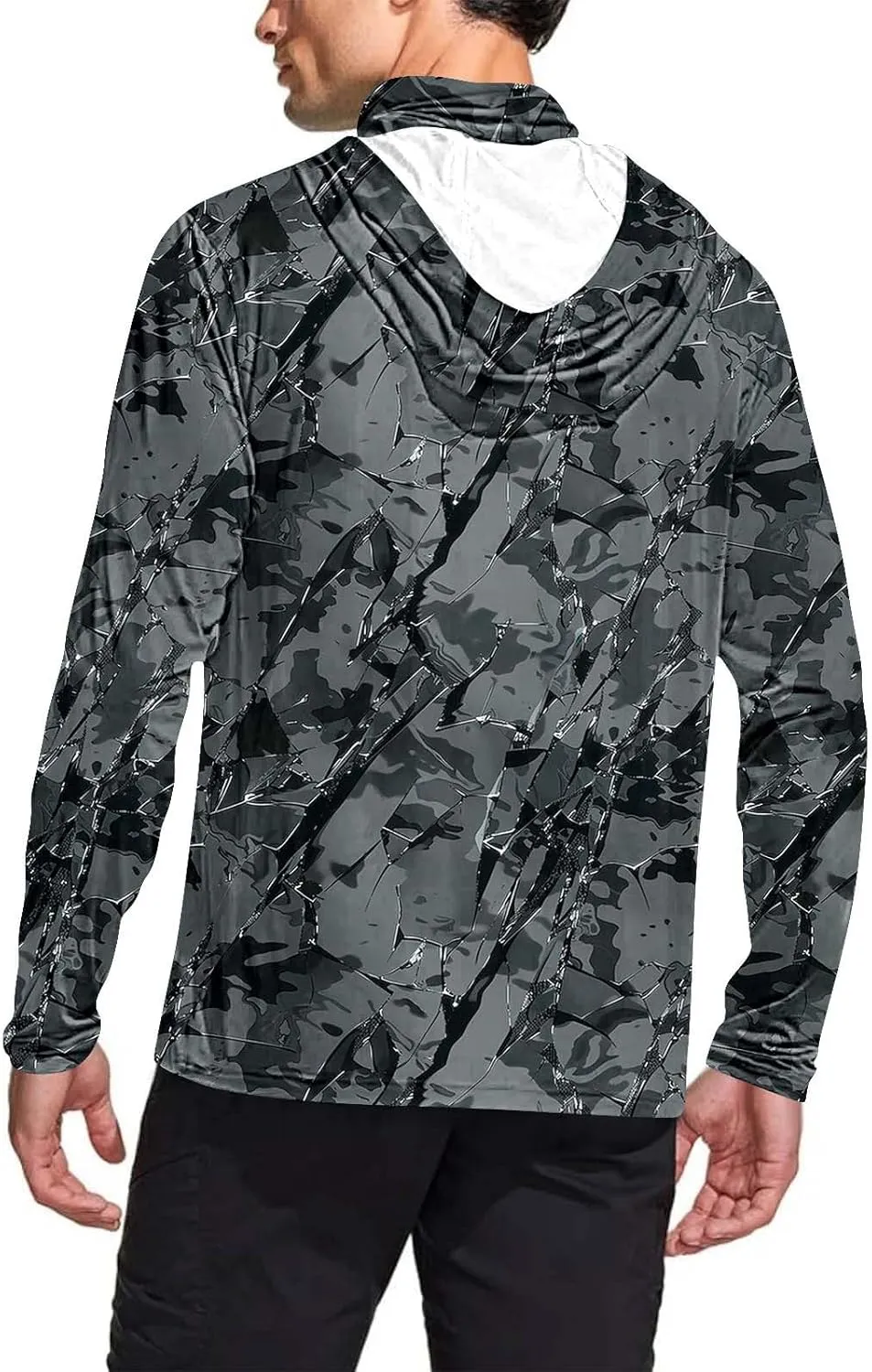 Men's UPF 50  Sun Protection Hoodie with Mask Long Sleeve Rash Guards UV Cooling Lightweight Fishing Hiking Shirts