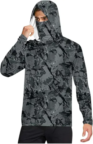 Men's UPF 50  Sun Protection Hoodie with Mask Long Sleeve Rash Guards UV Cooling Lightweight Fishing Hiking Shirts