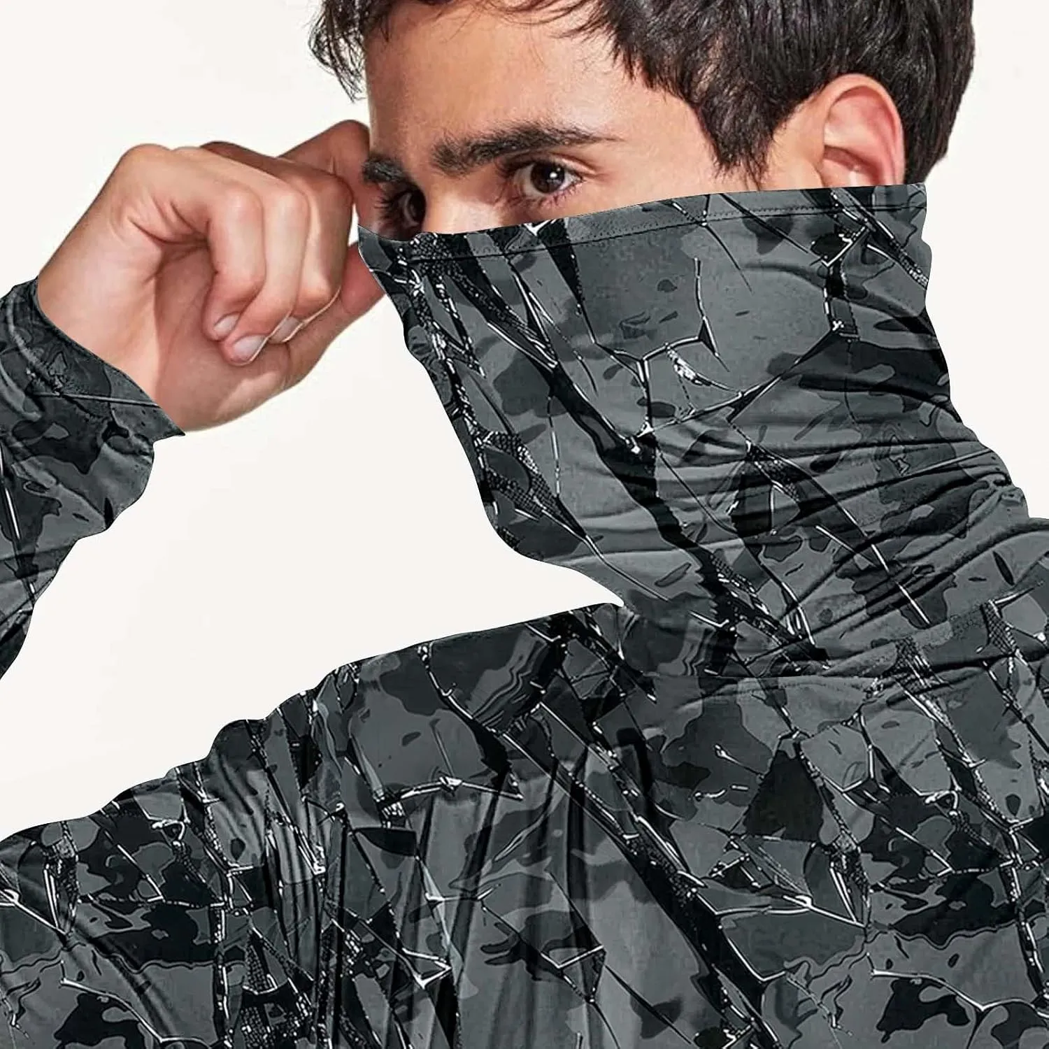 Men's UPF 50  Sun Protection Hoodie with Mask Long Sleeve Rash Guards UV Cooling Lightweight Fishing Hiking Shirts