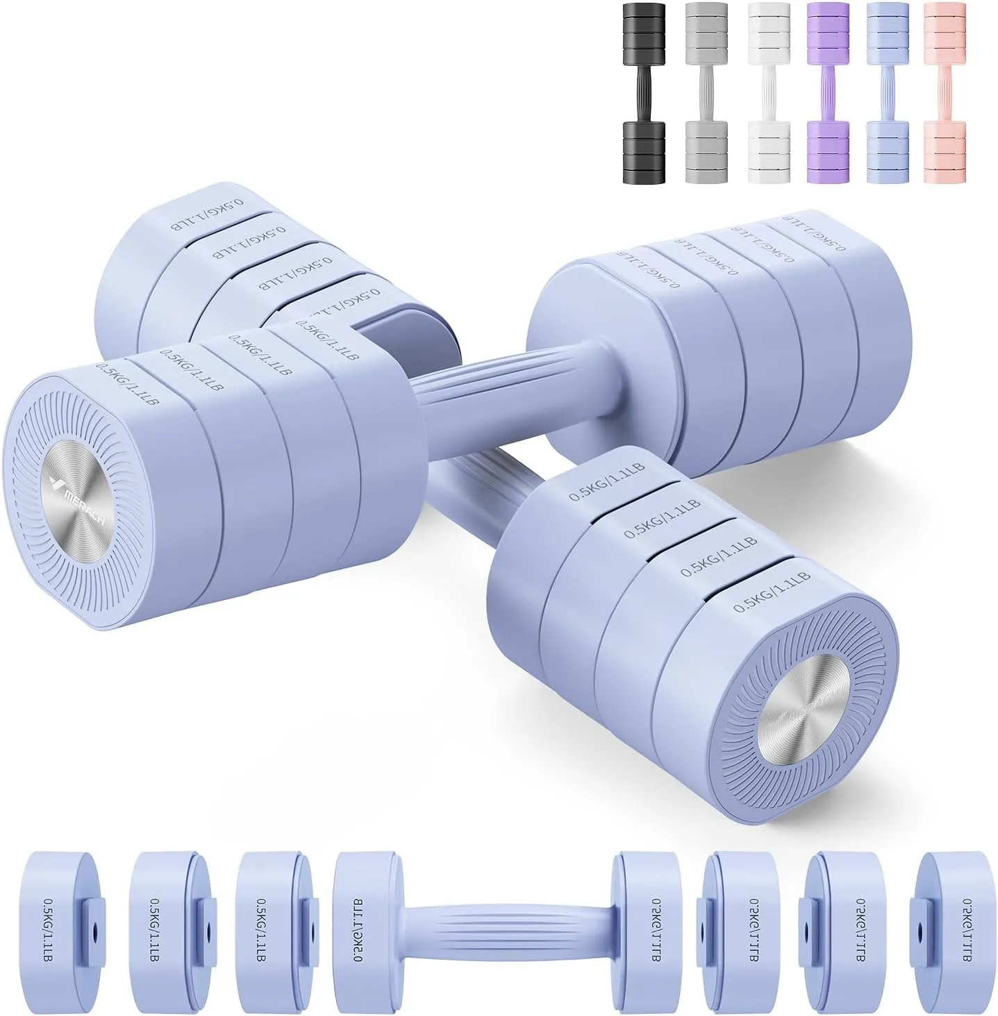 MERACH Dumbbell Set of 2, MERACH Adjustable Weight, Anti-slip Handle, Macaron Colors, Each 2.2/4.4/6.6/8.8 lbs, 4 in 1 Hand Weights for Women at Home