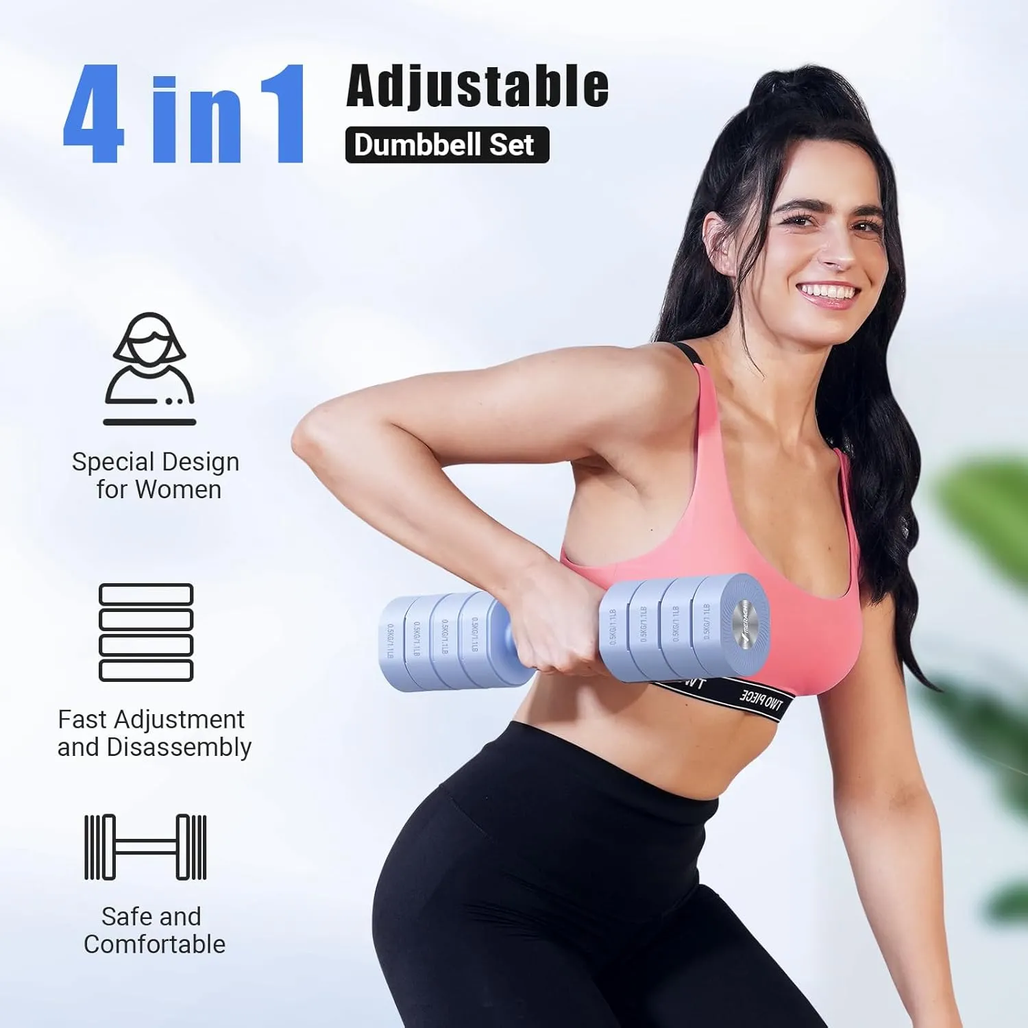 MERACH Dumbbell Set of 2, MERACH Adjustable Weight, Anti-slip Handle, Macaron Colors, Each 2.2/4.4/6.6/8.8 lbs, 4 in 1 Hand Weights for Women at Home