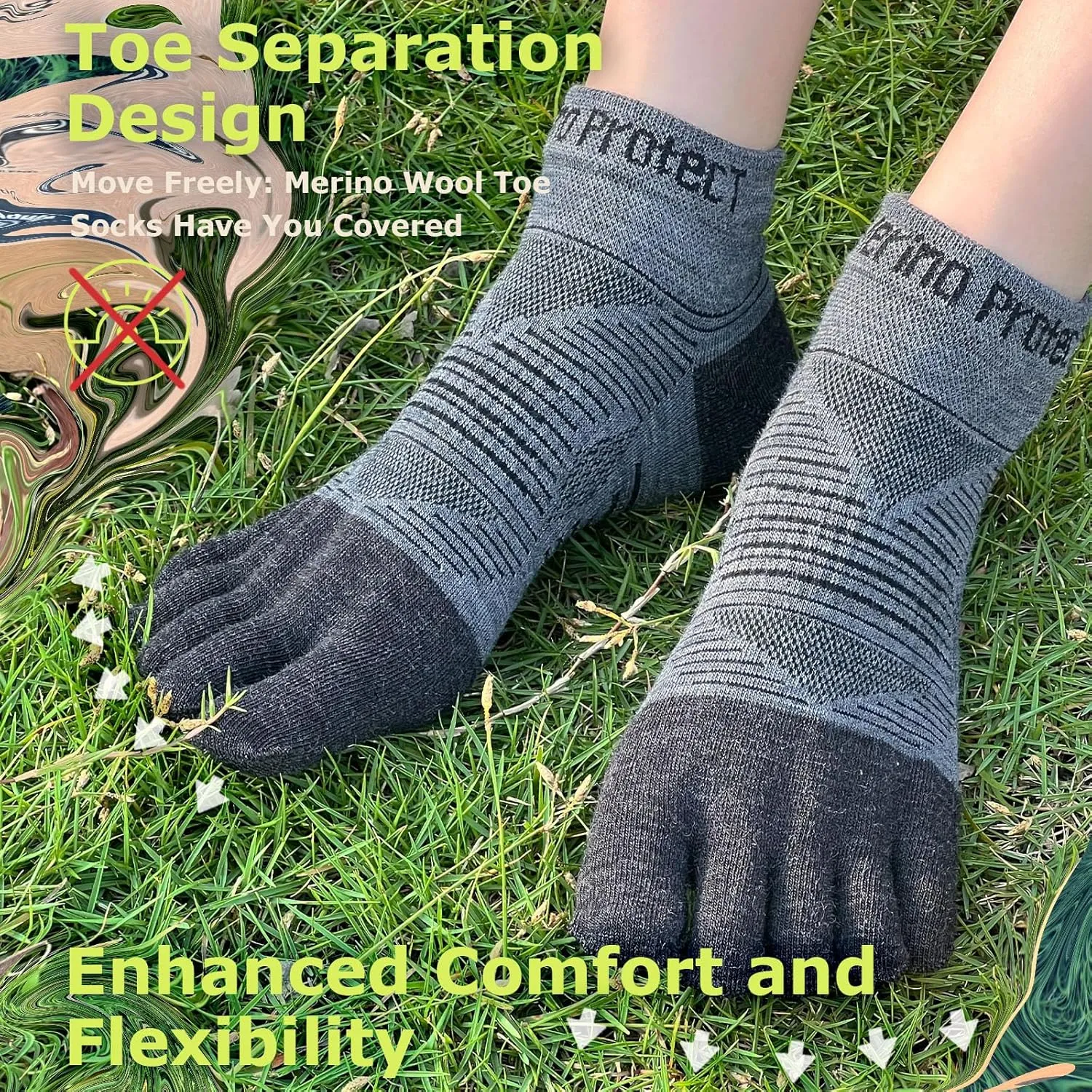 Merino Protect Merino Five Toe Socks For Men and Women Lightweight Coolmax Low Cut Five Finger Ankle Socks For Hiking