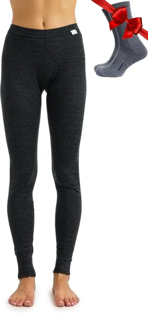 Merino Wool Base Layer Women Pants 100% Merino Wool Leggings Heavyweight, Midweight, Lite Thermal Underwear Bottom and Socks