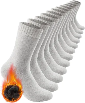 Merino Wool Crew Socks for Men, Thick Thermal Hiking Socks Warm Cozy Boot Socks for Cold Weather 6 Pairs