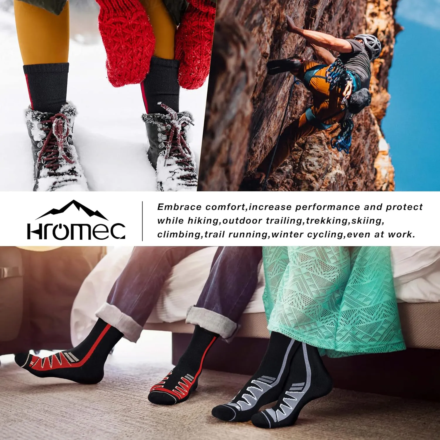 Merino Wool Hiking Socks for Cold Weather Socks Thermal Warm Crew Winter Boot Cushion Socks