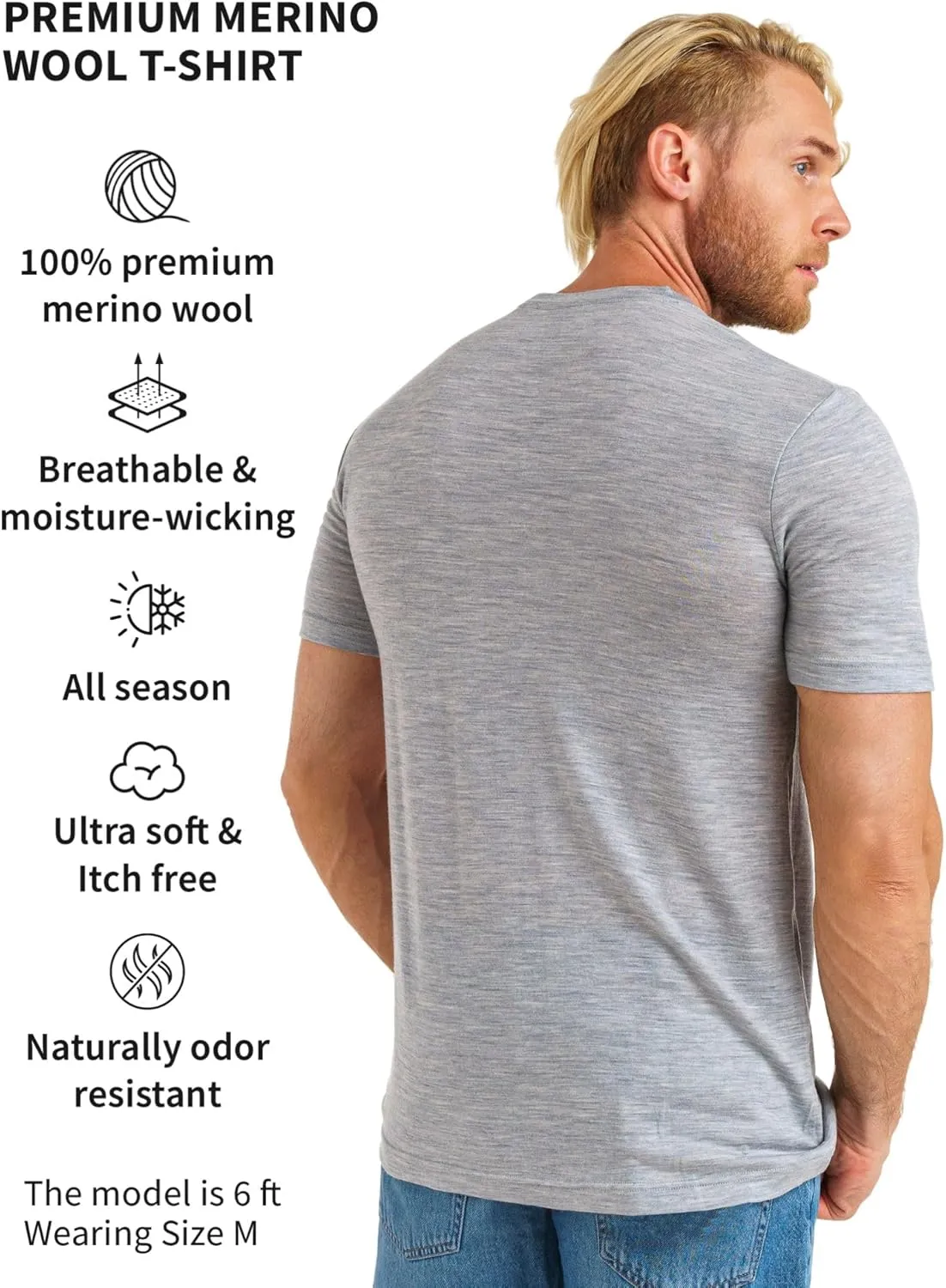 Merino.tech Merino Wool T-Shirt Mens - 100% Merino Wool Undershirt Lightweight Base Layer