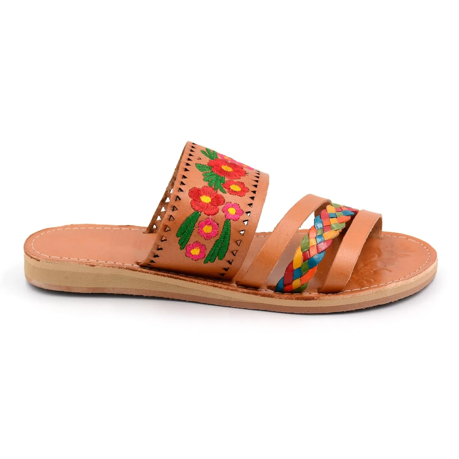 Mexican Leather Sandals with Embroidered Flowers and Braided Strap for Women - Model 210 (8)