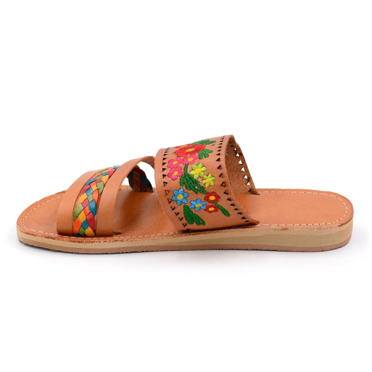 Mexican Leather Sandals with Embroidered Flowers and Braided Strap for Women - Model 210 (8)