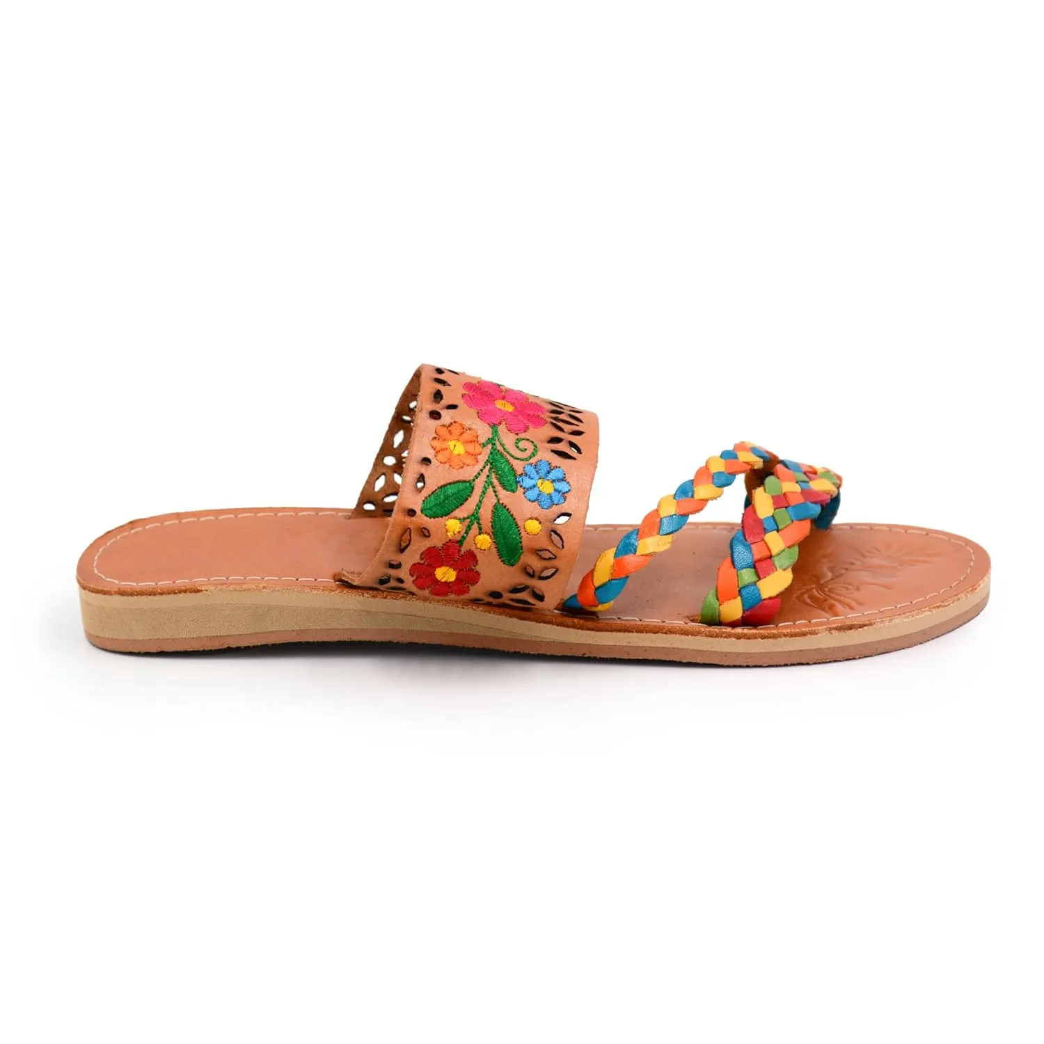 Mexican Leather Sandals with Embroidered Flowers and Braided Straps for Women - Model 216 (8)
