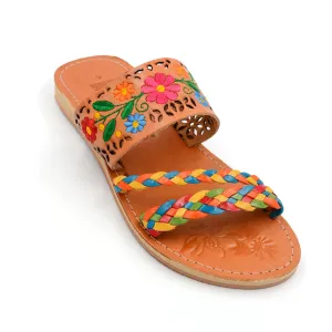 Mexican Leather Sandals with Embroidered Flowers and Braided Straps for Women - Model 216 (8)