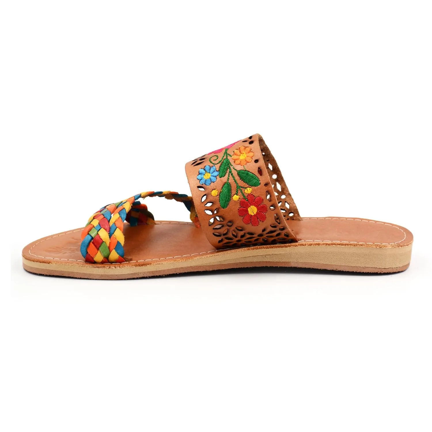 Mexican Leather Sandals with Embroidered Flowers and Braided Straps for Women - Model 216 (8)